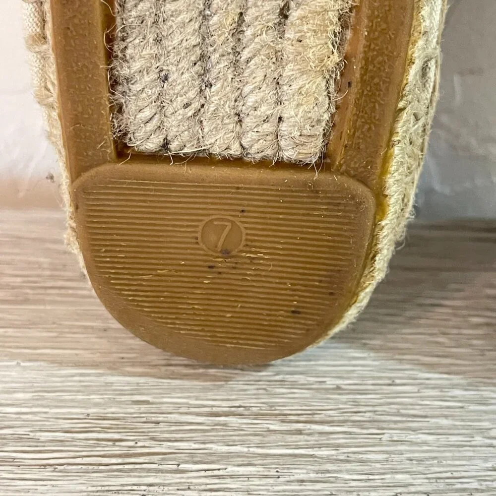 Tory Burch Espadrille Flats Slip On Shoes Ivory Navy Blue Stripe 7
